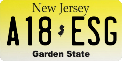 NJ license plate A18ESG