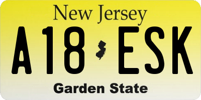 NJ license plate A18ESK