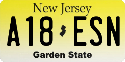 NJ license plate A18ESN