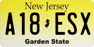 NJ license plate A18ESX