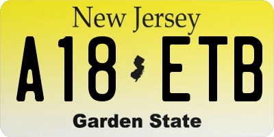 NJ license plate A18ETB