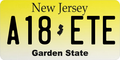 NJ license plate A18ETE