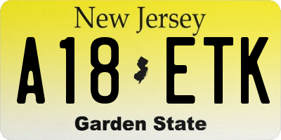 NJ license plate A18ETK