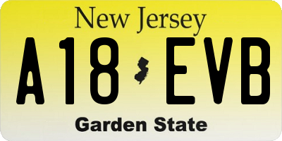 NJ license plate A18EVB