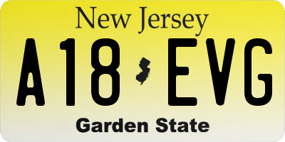 NJ license plate A18EVG