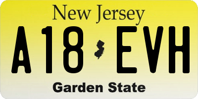 NJ license plate A18EVH