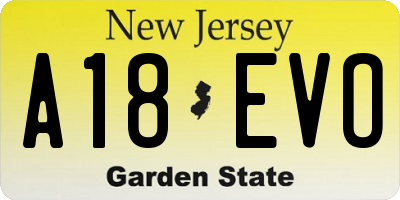 NJ license plate A18EVO