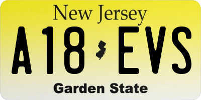 NJ license plate A18EVS