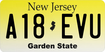 NJ license plate A18EVU