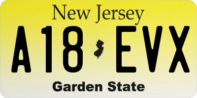 NJ license plate A18EVX