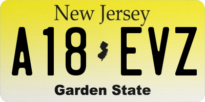 NJ license plate A18EVZ