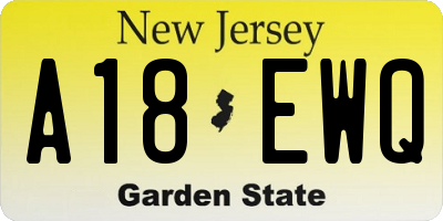 NJ license plate A18EWQ