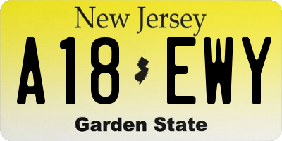 NJ license plate A18EWY