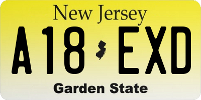 NJ license plate A18EXD