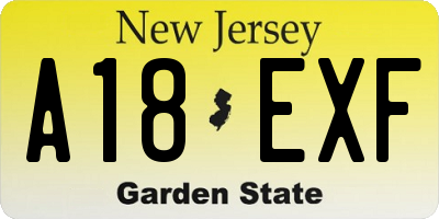 NJ license plate A18EXF