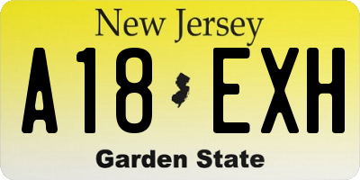 NJ license plate A18EXH