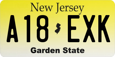 NJ license plate A18EXK