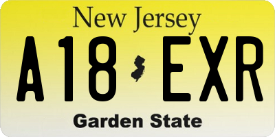 NJ license plate A18EXR