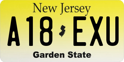 NJ license plate A18EXU