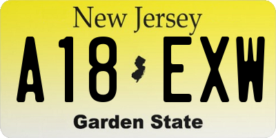 NJ license plate A18EXW