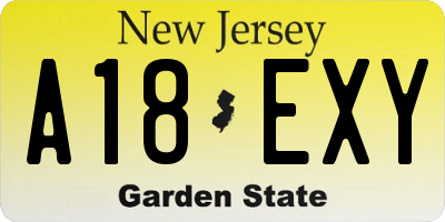 NJ license plate A18EXY