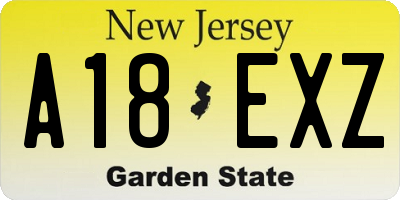 NJ license plate A18EXZ