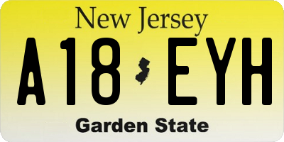 NJ license plate A18EYH