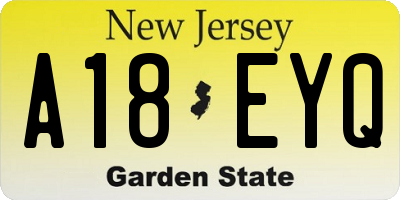 NJ license plate A18EYQ