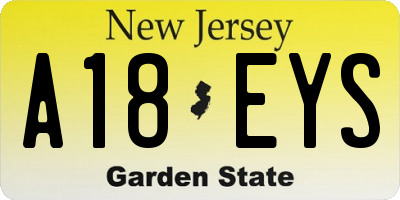 NJ license plate A18EYS