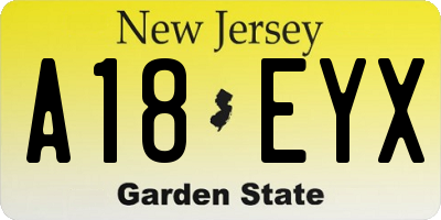 NJ license plate A18EYX