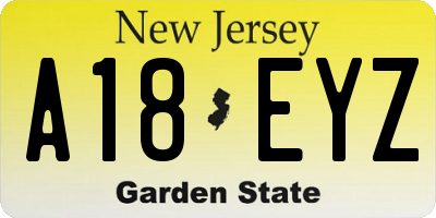 NJ license plate A18EYZ