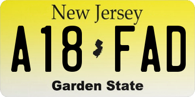 NJ license plate A18FAD