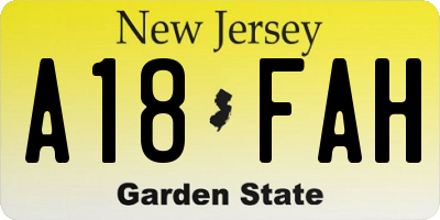 NJ license plate A18FAH