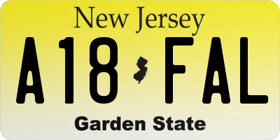 NJ license plate A18FAL