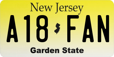 NJ license plate A18FAN