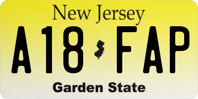 NJ license plate A18FAP