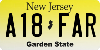 NJ license plate A18FAR