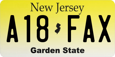NJ license plate A18FAX