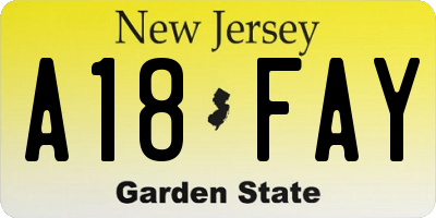 NJ license plate A18FAY