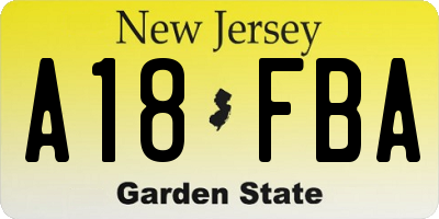 NJ license plate A18FBA