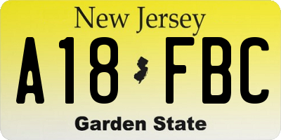 NJ license plate A18FBC