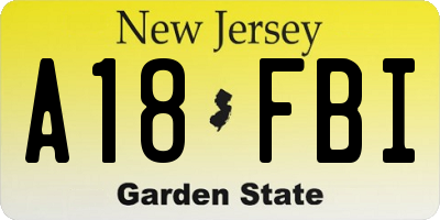 NJ license plate A18FBI