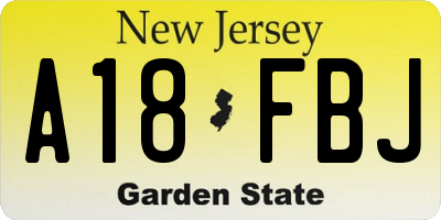 NJ license plate A18FBJ