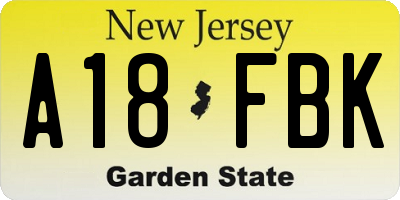 NJ license plate A18FBK