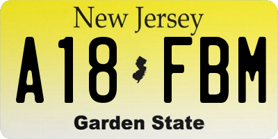 NJ license plate A18FBM