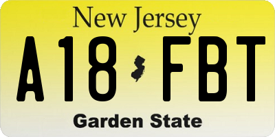 NJ license plate A18FBT