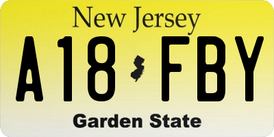 NJ license plate A18FBY