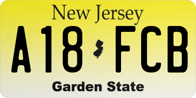 NJ license plate A18FCB