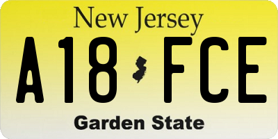 NJ license plate A18FCE
