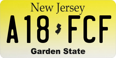 NJ license plate A18FCF
